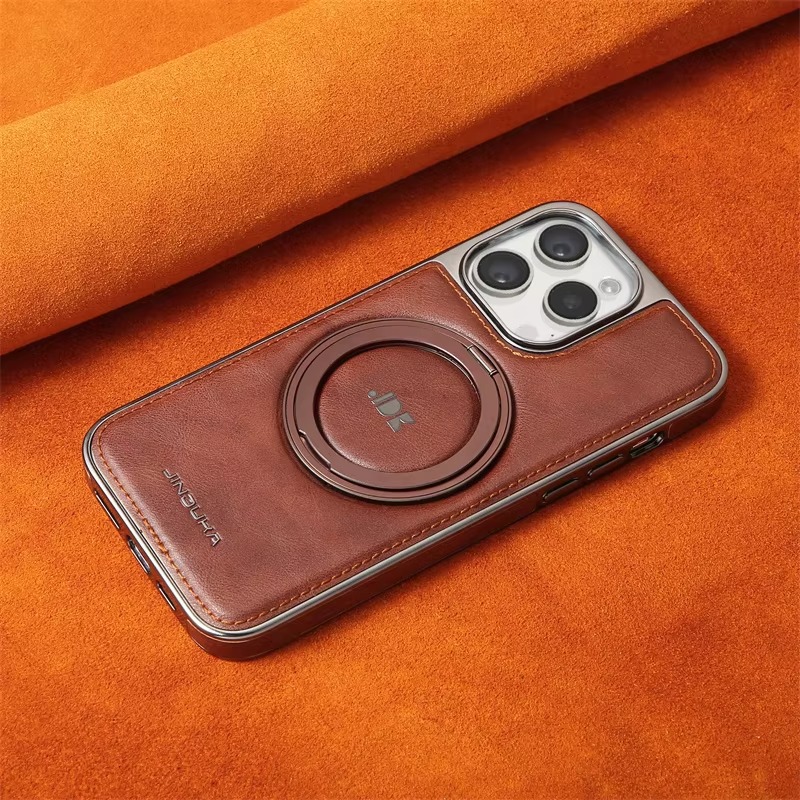 Coque iPhone en cuir d’affaires avec support rotatif et anneau magnétique – Image 2