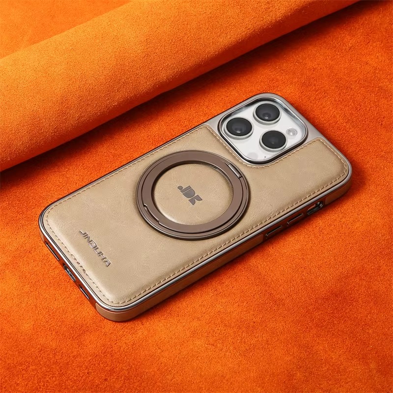 Coque iPhone en cuir d’affaires avec support rotatif et anneau magnétique – Image 3