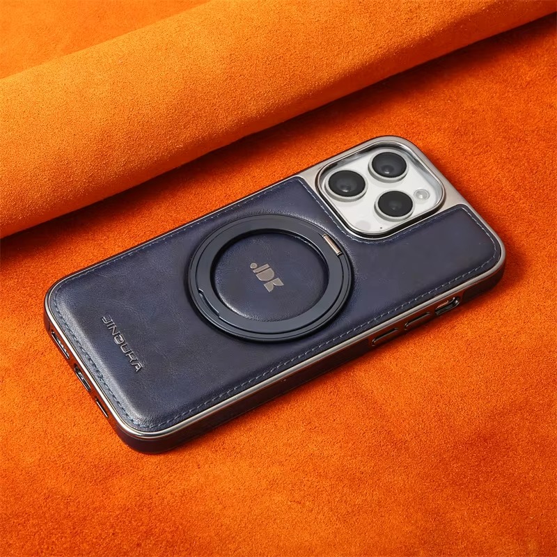 Coque iPhone en cuir d’affaires avec support rotatif et anneau magnétique – Image 5