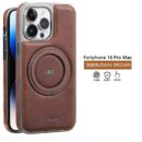 Coque iPhone en cuir d’affaires avec support rotatif et anneau magnétique - Brun Foncé