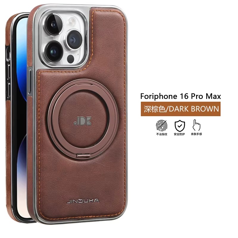 Coque iPhone en cuir d’affaires avec support rotatif et anneau magnétique – Image 9