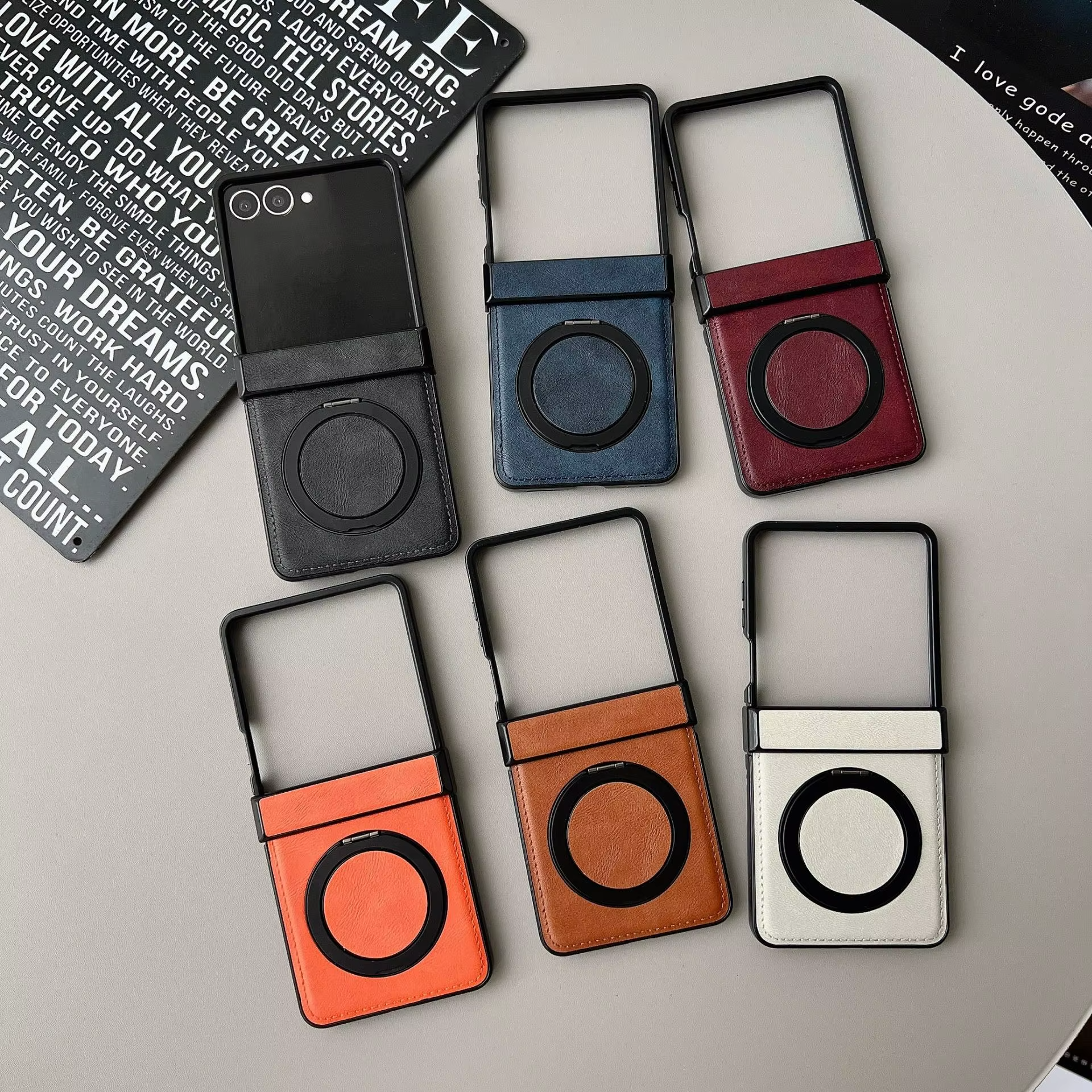 Coque rigide cuir PU avec support magnétique – Samsung Z Flip 3 à 7