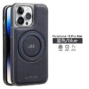 Coque iPhone en cuir d’affaires avec support rotatif et anneau magnétique - Bleu Saphir