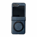Coque rigide cuir PU avec support magnétique – Samsung Z Flip 3 à 7 - Bleu + support rotatif