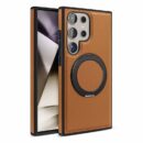Coque Samsung en cuir PU magnétique avec béquille pliable et recharge sans fil - Marron