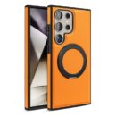 Coque Samsung en cuir PU magnétique avec béquille pliable et recharge sans fil - Orange
