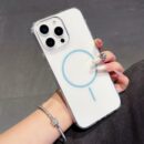 Coque magnétique à anneau fin pour iPhone 11–16 Pro Max — Transparence premium & protection renforcée - Bleu clair