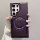 Pochette Samsung magnétique en cuir PU de luxe, antichoc, nouvelle tendance - Violet