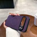 Coque Pixel Arrière Cuir & Fibre de Carbone Mate – Compatible Charge Sans Fil - Pourpre