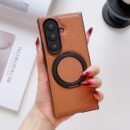 Coque Samsung Z Fold 4 | 5 | 6 | 7  cuir PU avec béquille 360° rotative - Couverture magnétique compatible charge sans fil - Marron