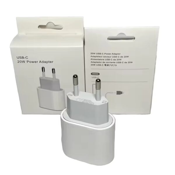 Chargeur mural 20W USB-C PD – iPhone 11‑16 Pro Max, US/EU