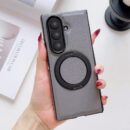 Coque Samsung Z Fold 4 | 5 | 6 | 7  cuir PU avec béquille 360° rotative - Couverture magnétique compatible charge sans fil - Gris