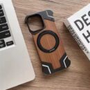 Coque iPhone magnétique sans cadre en alliage d’aluminium et bois de noyer véritable - Noir