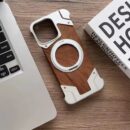Coque iPhone magnétique sans cadre en alliage d’aluminium et bois de noyer véritable - Argent