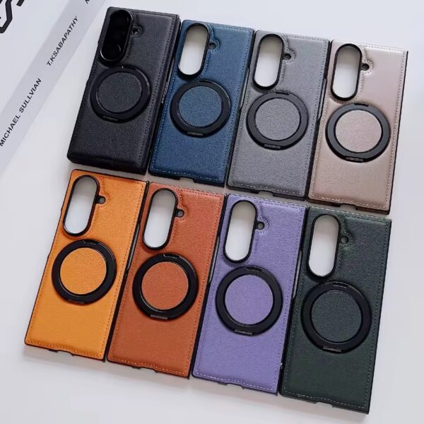 Coque Samsung Z Fold 4 | 5 | 6 | 7  cuir PU avec béquille 360° rotative - Couverture magnétique compatible charge sans fil