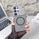 Coque Magnétique Grain de Bois Luxe pour Samsung S22 à S25 – Protection Antichoc Ultra Dure - Gris clair