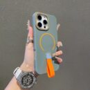 Coque iPhone antichoc avec anneau magnétique, ultra-mince, avec bracelet silicone - Gris