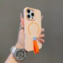 Coque iPhone antichoc avec anneau magnétique, ultra-mince, avec bracelet silicone - Rose