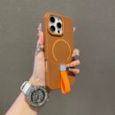 Coque iPhone antichoc avec anneau magnétique, ultra-mince, avec bracelet silicone - Marron