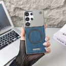 Coque Magnétique Grain de Bois Luxe pour Samsung S22 à S25 – Protection Antichoc Ultra Dure - Bleue