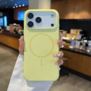 Coque iPhone en silicone compatible charge sans fil, magnétique - Jaune clair