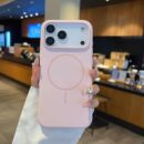 Coque iPhone en silicone compatible charge sans fil, magnétique - Rose clair